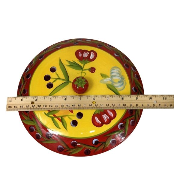 Temp-Tations Hand-Painted Ceramic Casserole Dish W/ Lid & Metal Holder 3 Qt C153 - Picture 4 of 10